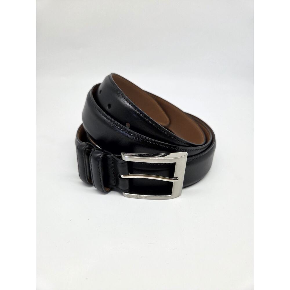 Allen Edmonds‎ Black Leather Belt Silver Buckle Men's Size 58
